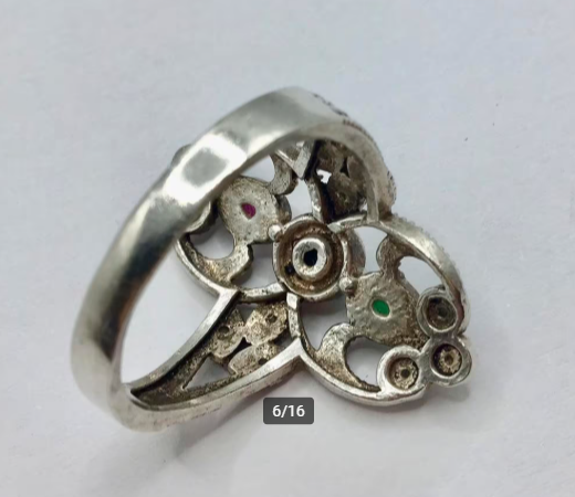 Vintage ring 925 zilver gemerkt Robijn marcasieten Onyx etc Vintage ring 925 zilver gemerkt Robijn marcasieten Onyx etc