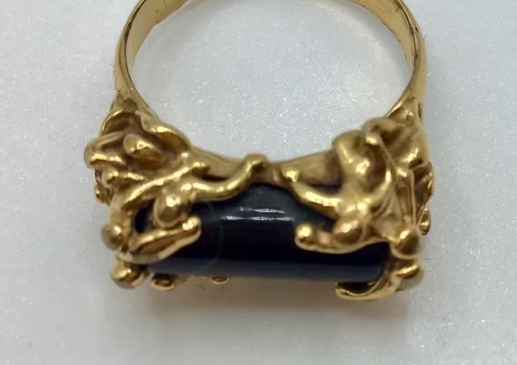 Design ring en oorbellen van Charles Jourda,  goud verguld Onyx.