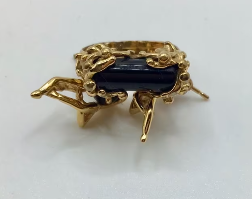 Design ring en oorbellen van Charles Jourda,  goud verguld Onyx.