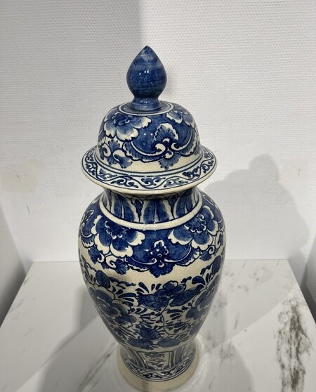 Dekselvaas, Delfts, blauw/ wit