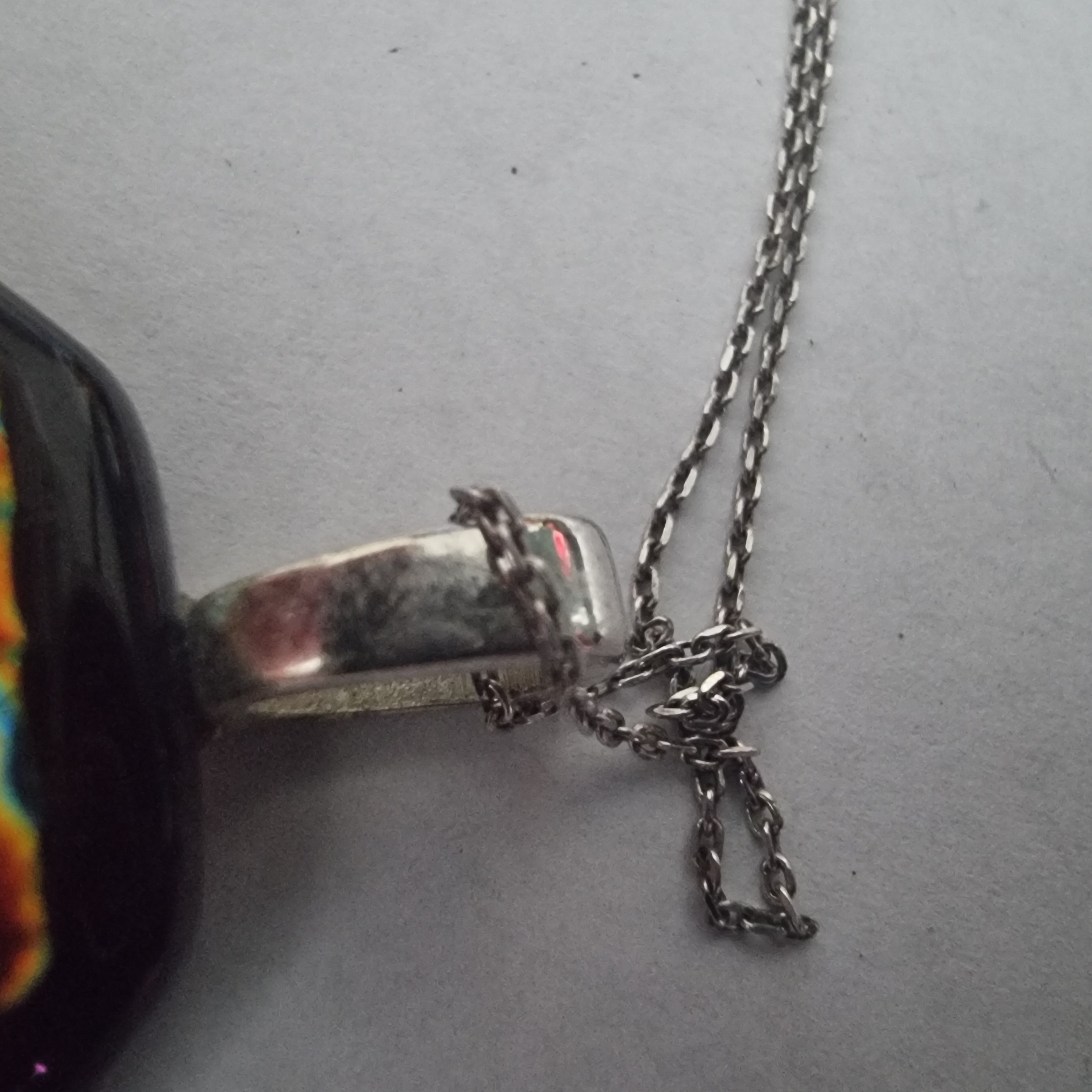 Vintage design ketting en ring 925 zilver Dichroic glas