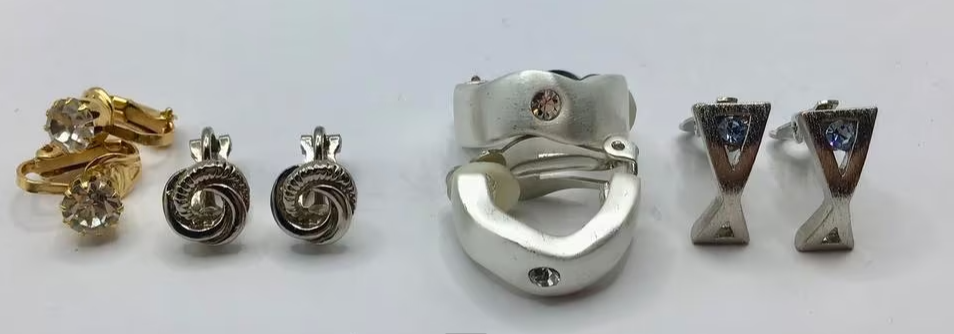 Vintage lot oorbellen staal kristallen aquamarijn 4 paar