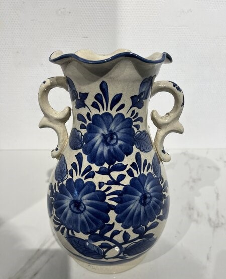 Bloemenvaas, Delfts, blauw/ wit