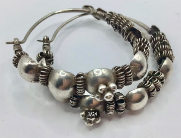 Vintage Rajasthan India oorbellen zilver handgemaakt groot