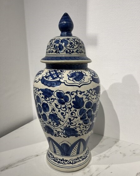 Dekselvaas, Delfts, blauw/ wit