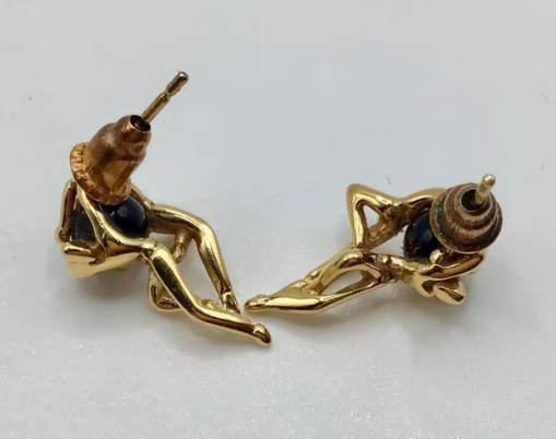 Design ring en oorbellen van Charles Jourda,  goud verguld Onyx.