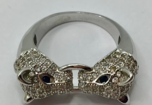Vintage ring Panter koppen ring panter Swarovski stenen Vintage ring Panter koppen ring panter Swarovski stenen