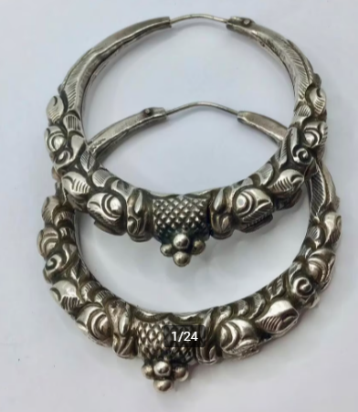Vintage Rajasthan India oorbellen zilver handgemaakt groot