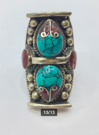 Vintage ring Nepal ring Tibet zilver Turquoise Koraal groot Vintage ring Nepal ring Tibet zilver Turquoise Koraal groot