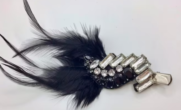 Vintage Art Deco broche haarspeld echte veren Swarovski