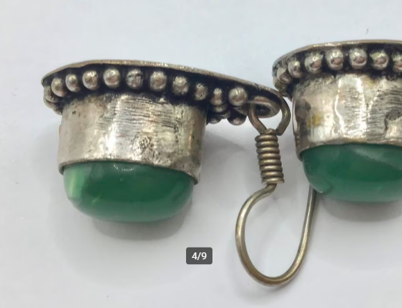 Vintage Etnische oorbellen etnisch zilver groene steen