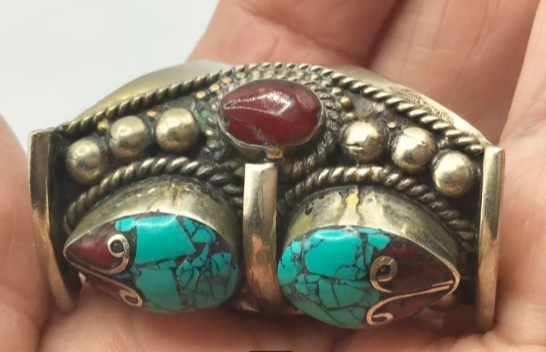 Vintage ring Nepal ring Tibet zilver Turquoise Koraal groot Vintage ring Nepal ring Tibet zilver Turquoise Koraal groot