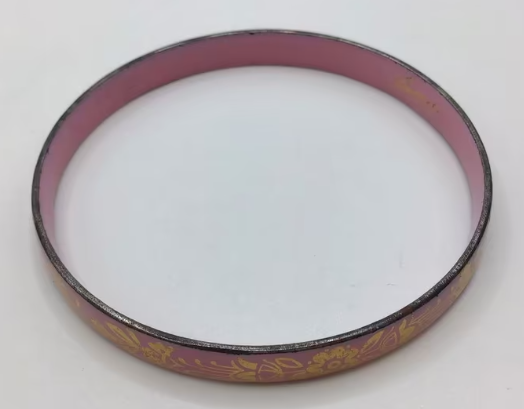 Vintage armband emaille Laureana gemerkt 2 stuks roze zwart 