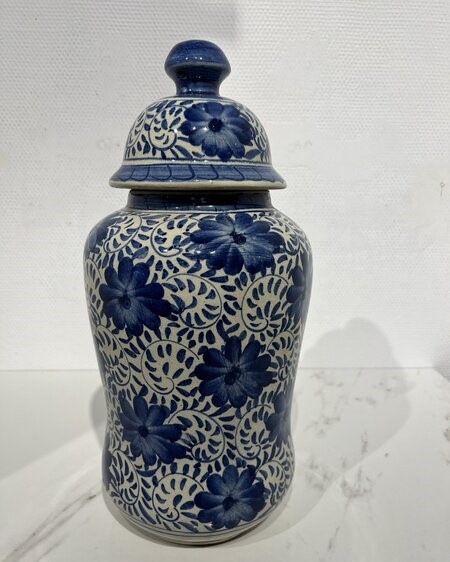 Dekselvaas, Delfts, blauw/ wit
