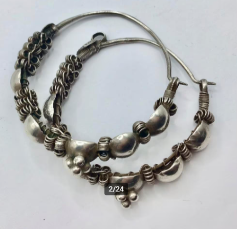 Vintage Rajasthan India oorbellen zilver handgemaakt groot