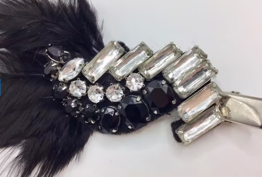 Vintage Art Deco broche haarspeld echte veren Swarovski