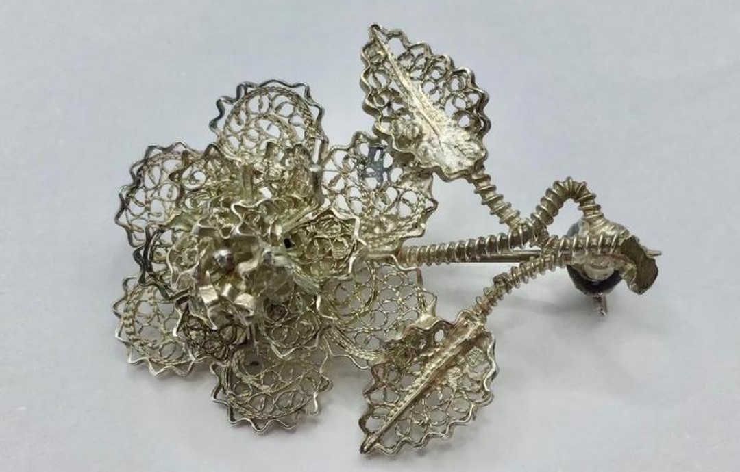 Vintage broche filigrein bloem zilver gemerkt antieke broche Vintage broche filigrein bloem zilver gemerkt antieke broche