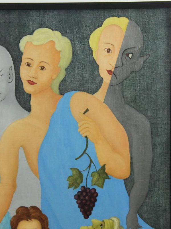 Surrealistische fantasierijk schilderij van H de Laet Surrealistische fantasierijk schilderij van H de Laet