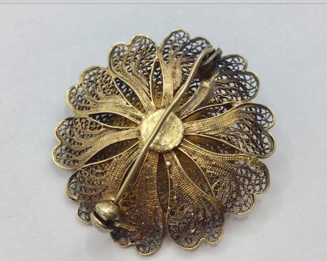 Vintage broche goud verguld filigrein broche 925 goud verg.