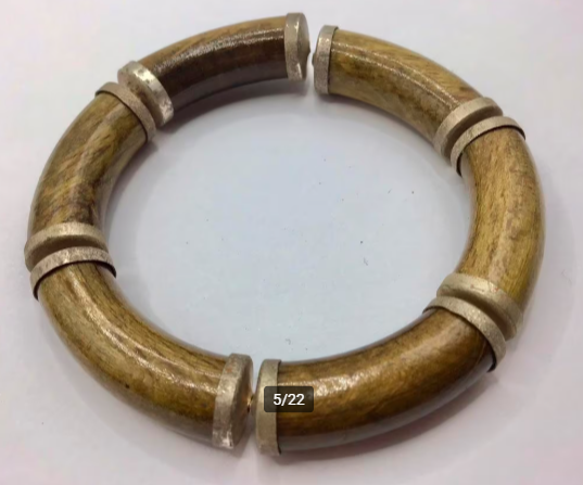 Vintage armband hout zilver 800 vernis 3 stuks handgemaakt