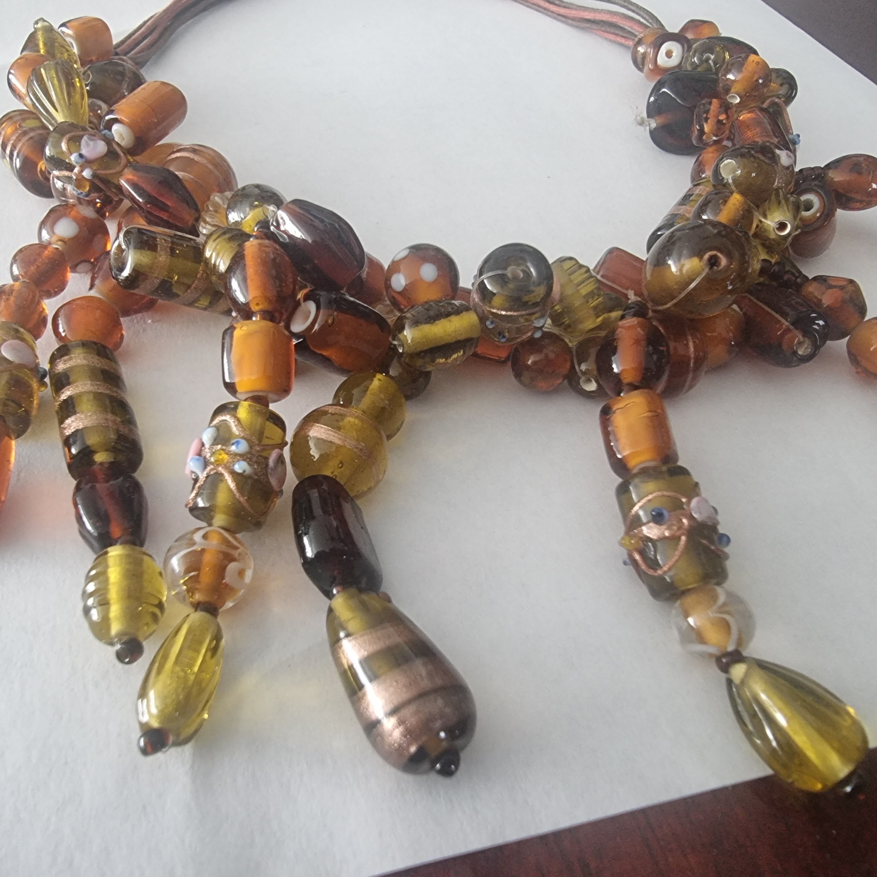 Vintage Murano glas ketting wedding cake Murano kralen bruin