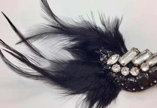 Vintage Art Deco broche haarspeld echte veren Swarovski