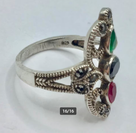 Vintage ring 925 zilver gemerkt Robijn marcasieten Onyx etc Vintage ring 925 zilver gemerkt Robijn marcasieten Onyx etc