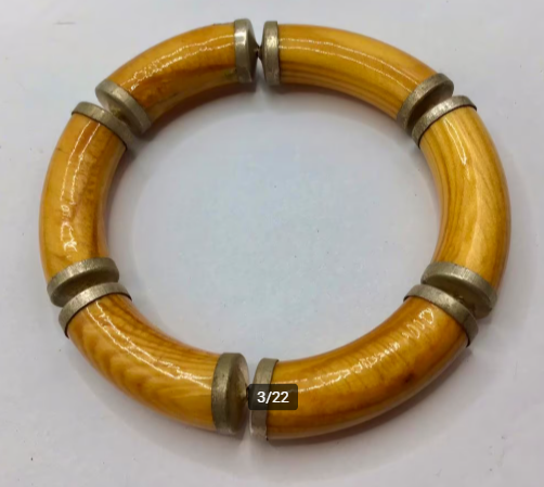 Vintage armband hout zilver 800 vernis 3 stuks handgemaakt