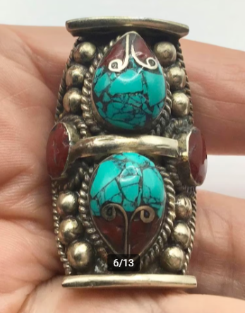 Vintage ring Nepal ring Tibet zilver Turquoise Koraal groot Vintage ring Nepal ring Tibet zilver Turquoise Koraal groot
