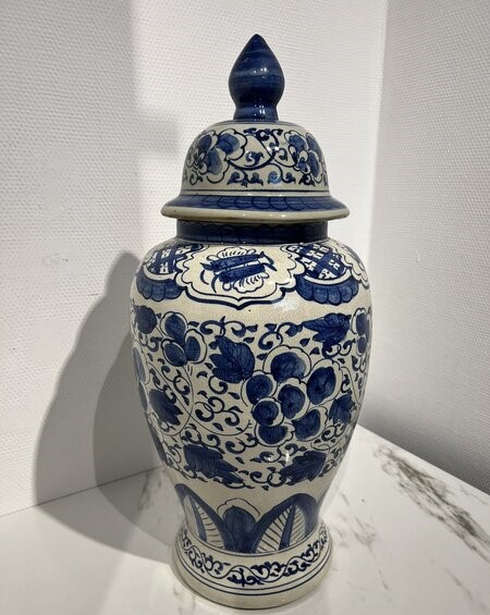 Dekselvaas, Delfts, blauw/ wit