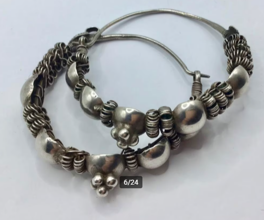 Vintage Rajasthan India oorbellen zilver handgemaakt groot