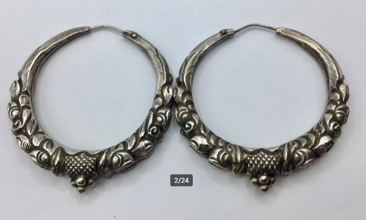 Vintage Rajasthan India oorbellen zilver handgemaakt groot