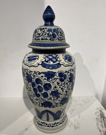 Dekselvaas, Delfts, blauw/ wit