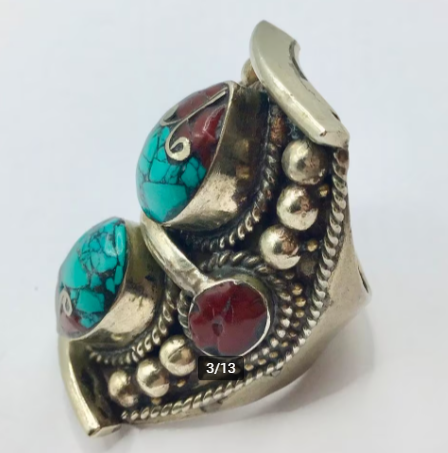 Vintage ring Nepal ring Tibet zilver Turquoise Koraal groot Vintage ring Nepal ring Tibet zilver Turquoise Koraal groot