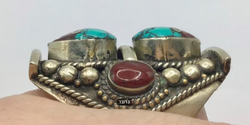 Vintage ring Nepal ring Tibet zilver Turquoise Koraal groot Vintage ring Nepal ring Tibet zilver Turquoise Koraal groot