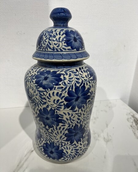 Dekselvaas, Delfts, blauw/ wit