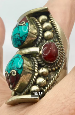 Vintage ring Nepal ring Tibet zilver Turquoise Koraal groot Vintage ring Nepal ring Tibet zilver Turquoise Koraal groot