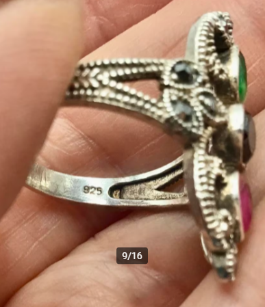 Vintage ring 925 zilver gemerkt Robijn marcasieten Onyx etc Vintage ring 925 zilver gemerkt Robijn marcasieten Onyx etc
