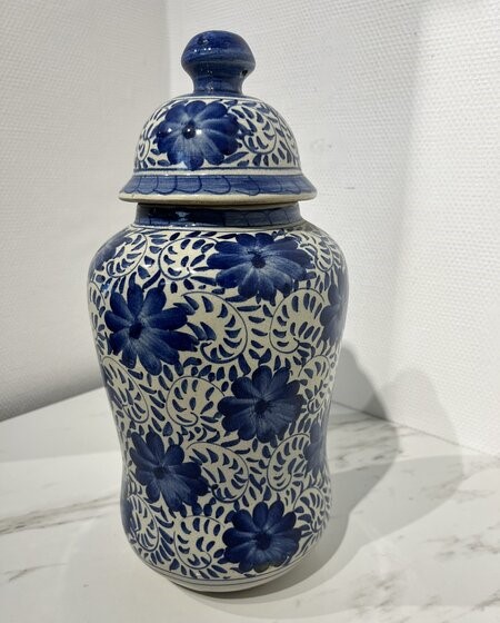 Dekselvaas, Delfts, blauw/ wit
