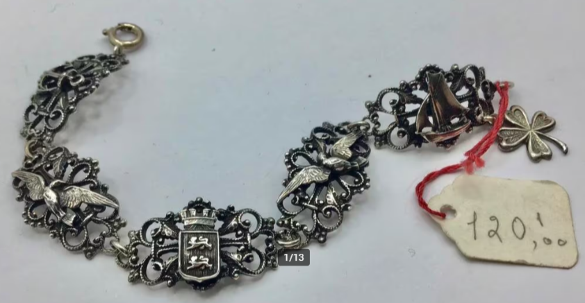 Vintage armband Normandië Frankrijk wapen schip zilver Vintage armband Normandië Frankrijk wapen schip zilver