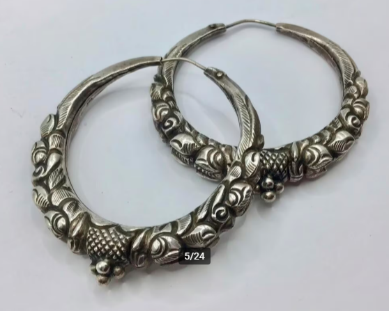 Vintage Rajasthan India oorbellen zilver handgemaakt groot