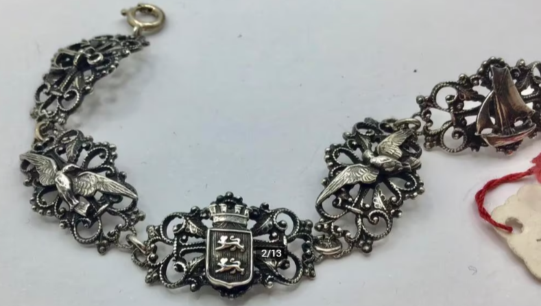 Vintage armband Normandië Frankrijk wapen schip zilver
