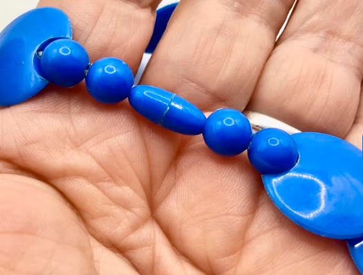 Vintage ketting met oorbellen Art Deco made in France blauw