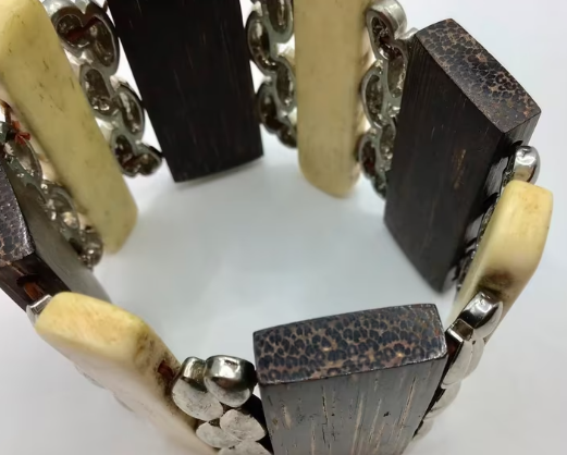 Vintage armband Afrikaanse armband Palm hout been ijzer 