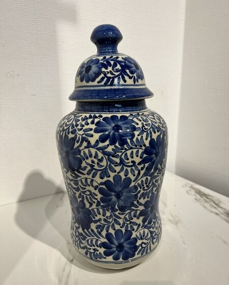 Vaas met deksel, Delfts, blauw/ wit