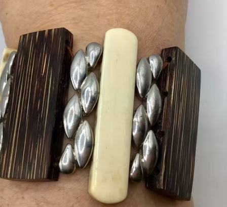 Vintage armband Afrikaanse armband Palm hout been ijzer 