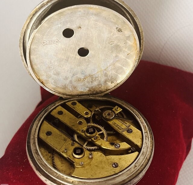 Antieke zilveren zakhorloge - 0.800 zilver cylindre 10 rubis