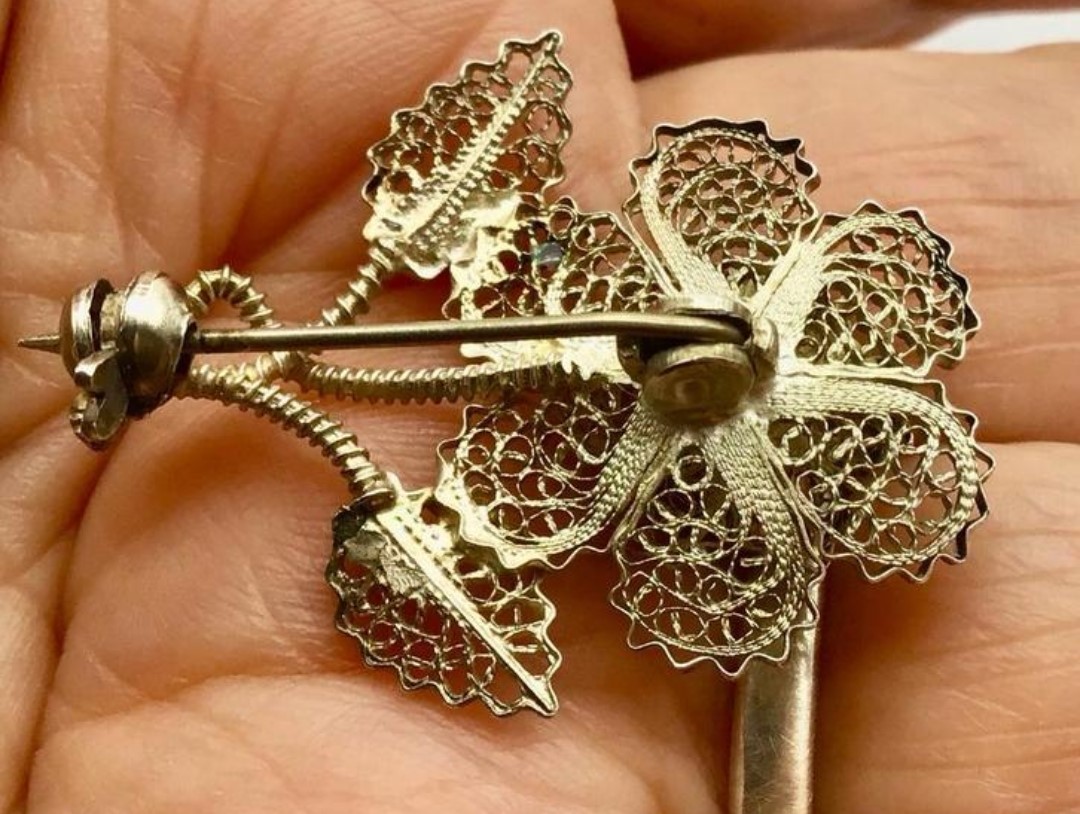 Vintage broche filigrein bloem zilver gemerkt antieke broche Vintage broche filigrein bloem zilver gemerkt antieke broche