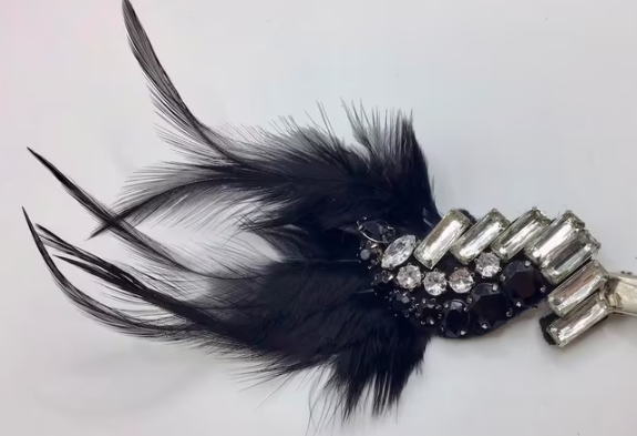 Vintage Art Deco broche haarspeld echte veren Swarovski