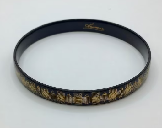 Vintage armband emaille Laureana gemerkt 2 stuks roze zwart 